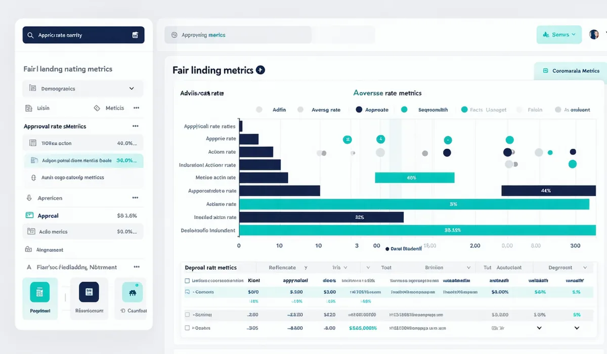 Fair lending diagnostics dashboard showing disparate impact metrics across demographic groups