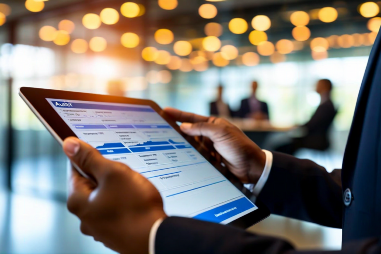 Compliance officer reviewing AI audit trail on a tablet